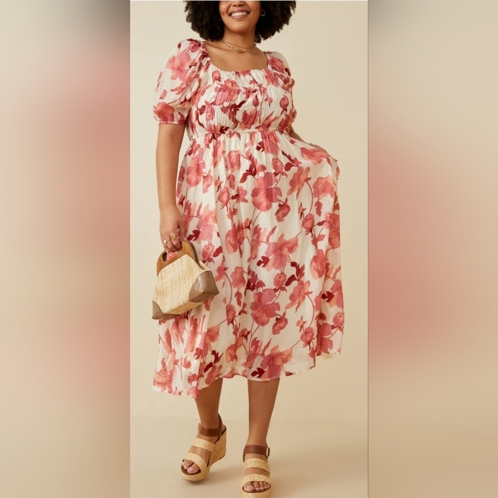 Hayden Textured Floral Print Midi Dress, BNWT, Size 2X